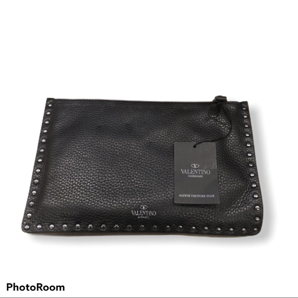 Valentino Rockstud NEW Leather Pouch Clutch black authentic - Picture 12 of 17